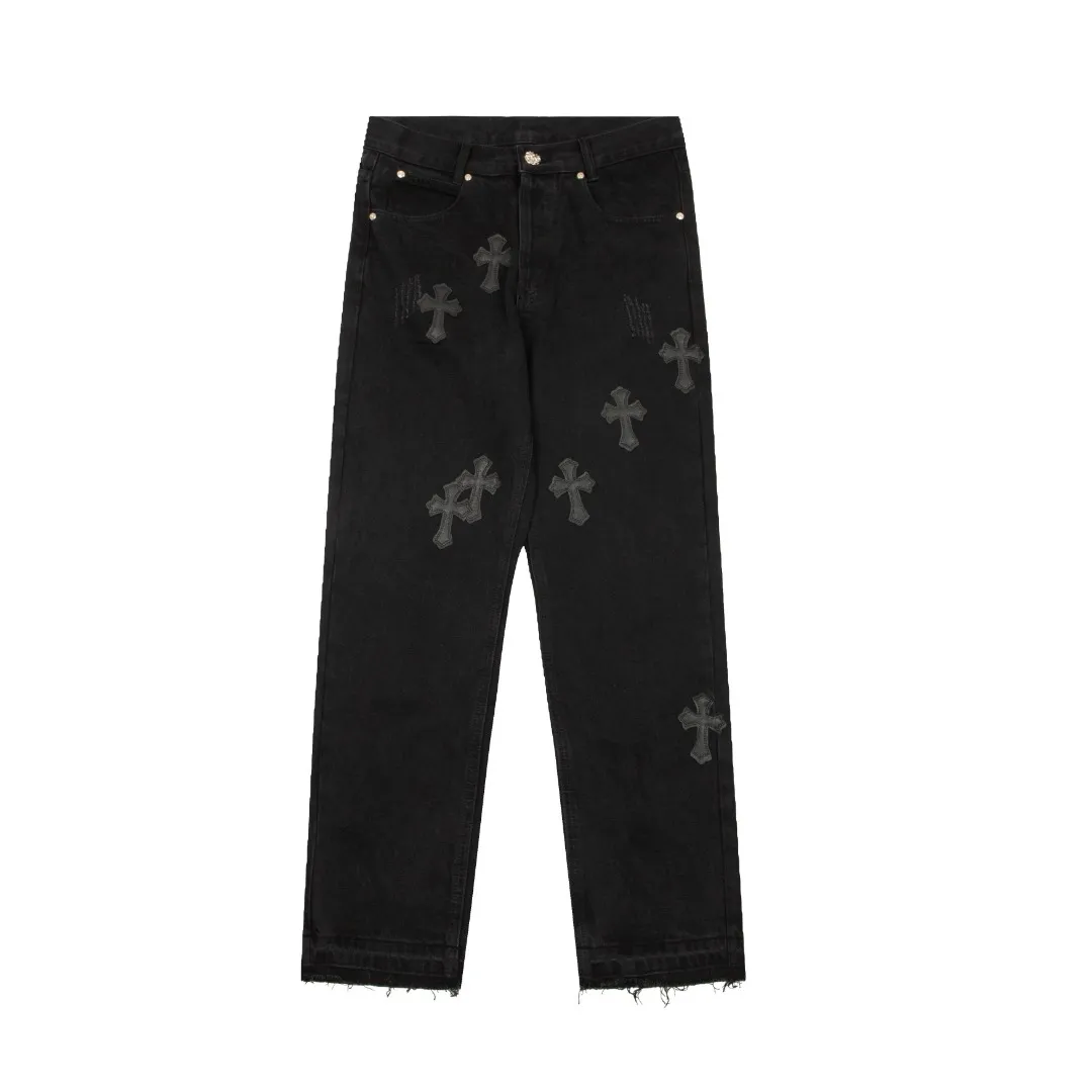 KE915#P230 The only correct leather label version on the market Chrome Hearts CH Cross embroidered distressed jeans Top ceiling quality 100% correct version The correct version is here!  Believe me this must be the best quality you will ever come across! ! Excellent value for money! !  Styles with different washes and textures are very friendly to people with thin legs and thick legs. The straight version is very flattering to the shape of the legs. The moderate length is timeless and easy to match. It is the basis of various styles and a must-have in the wardrobe! ! Add a little stacking to easily control the clean fit trend that has exploded this year. The fabric is stiff but also makes the upper body soft without losing texture. The sides and cuffs of some styles have a bone-wash effect. The vintage flavor pops up all at once. It’s really hard not to love it! ✅Correctly customize the Croxin metal leather label on the back panel. It is not sold directly with the cross on the finished jeans. 1:1 copying strives for excellence and the details are perfectly grasped. ✅The cross leather label is clear and smooth. Exquisite turning top craftsmanship. ✅Buttons, zippers and hardware are all customized versions of the Croxin LOGO. ✅High-cost washing process. Size: 28 30 32 34 36 (5 sizes)